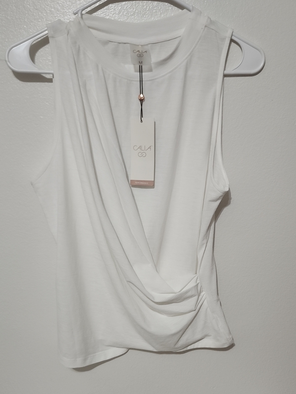 Calia by Carrie Underwood White Drape Front Sleeveless Top